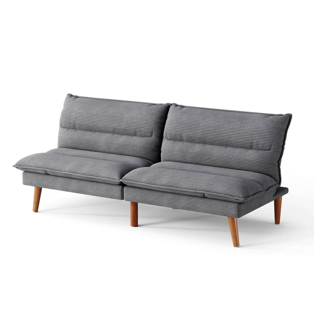 Modern Grey Corduroy Fabric Futon Sleeper Sofa Bed Couch with Wood Legs