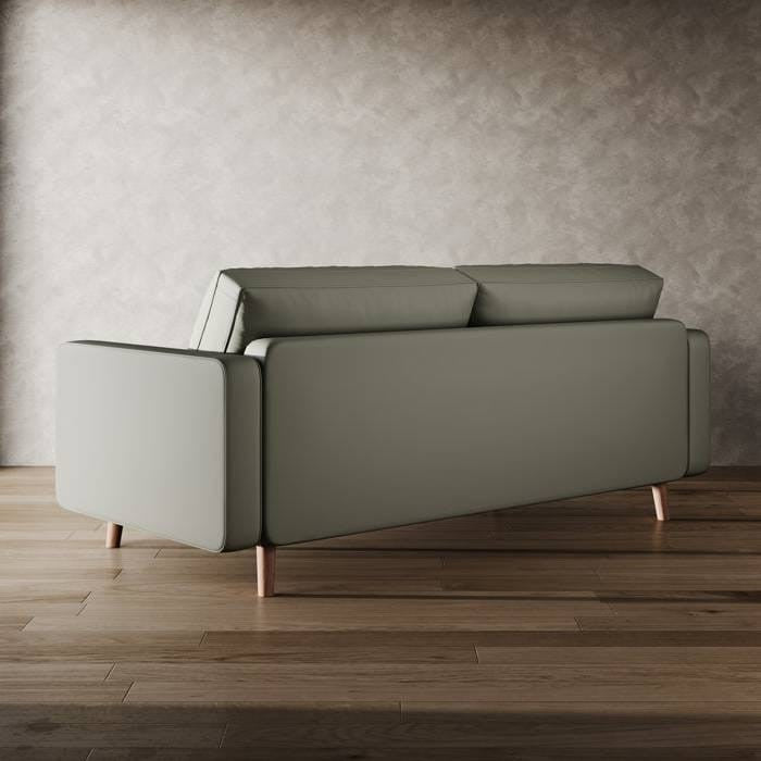 Grey Upholstered Faux Leather Sofa w/ Pillows Solid Hardwood Legs