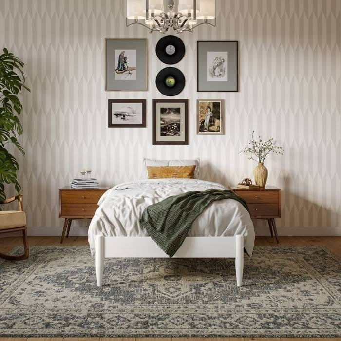 Twin XL Size Solid Hardwood Victorian Style White Platform Bed