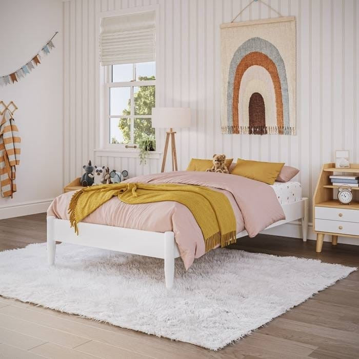 Twin XL Size Solid Hardwood Victorian Style White Platform Bed