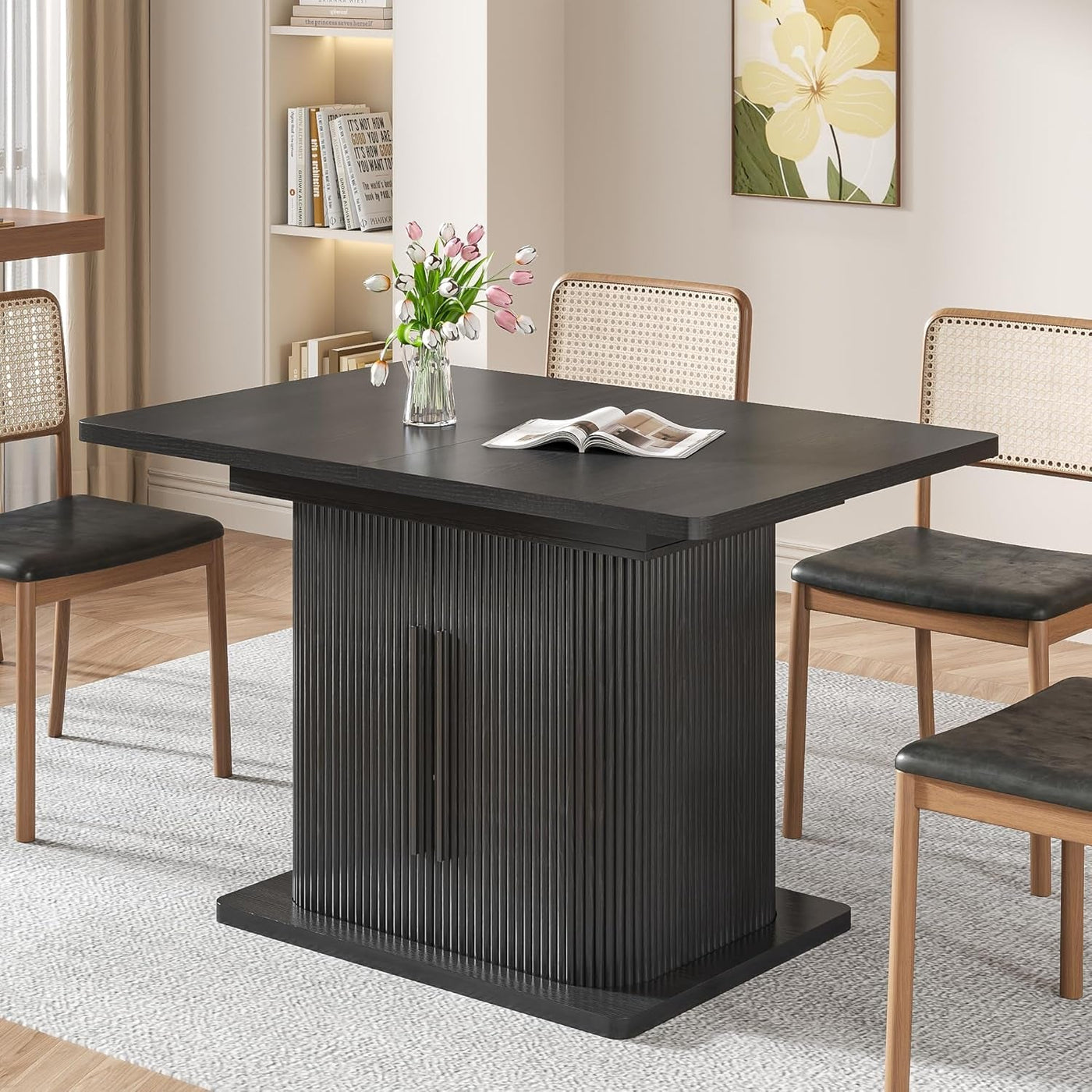 Extendable Black Dining Table With Concealed Storage