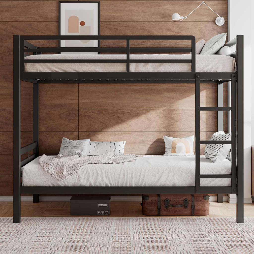 Twin Over Twin Black Powder Coated Industrial Metal Bunk Bed