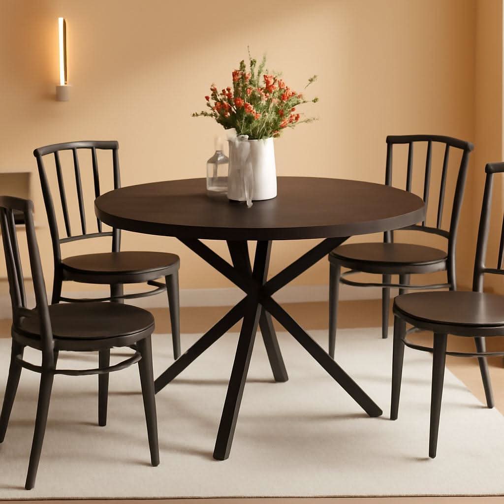 47.2 Inch Circular Dining Table Matte Black Finish