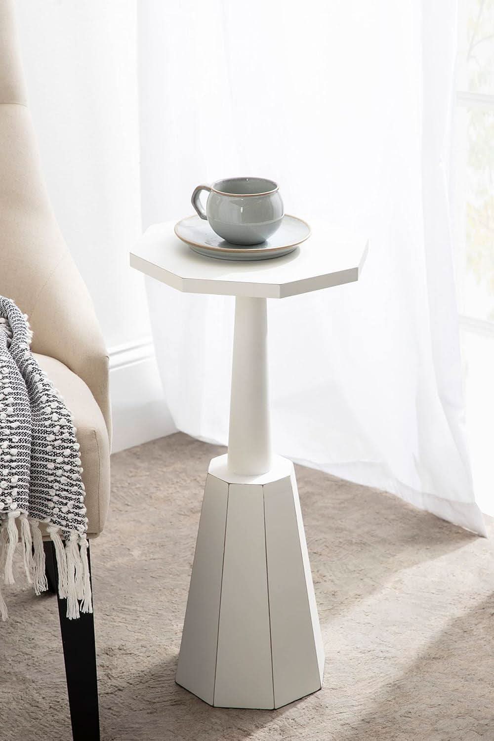 White Octagonal Coastal Accent Table 11x11x24 Inches