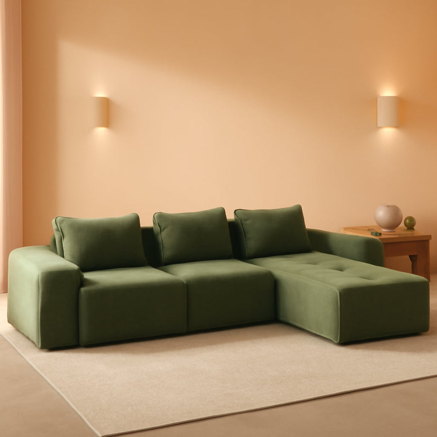 Green Corduroy 108 Inch Luxurious Sectional Sofa Set
