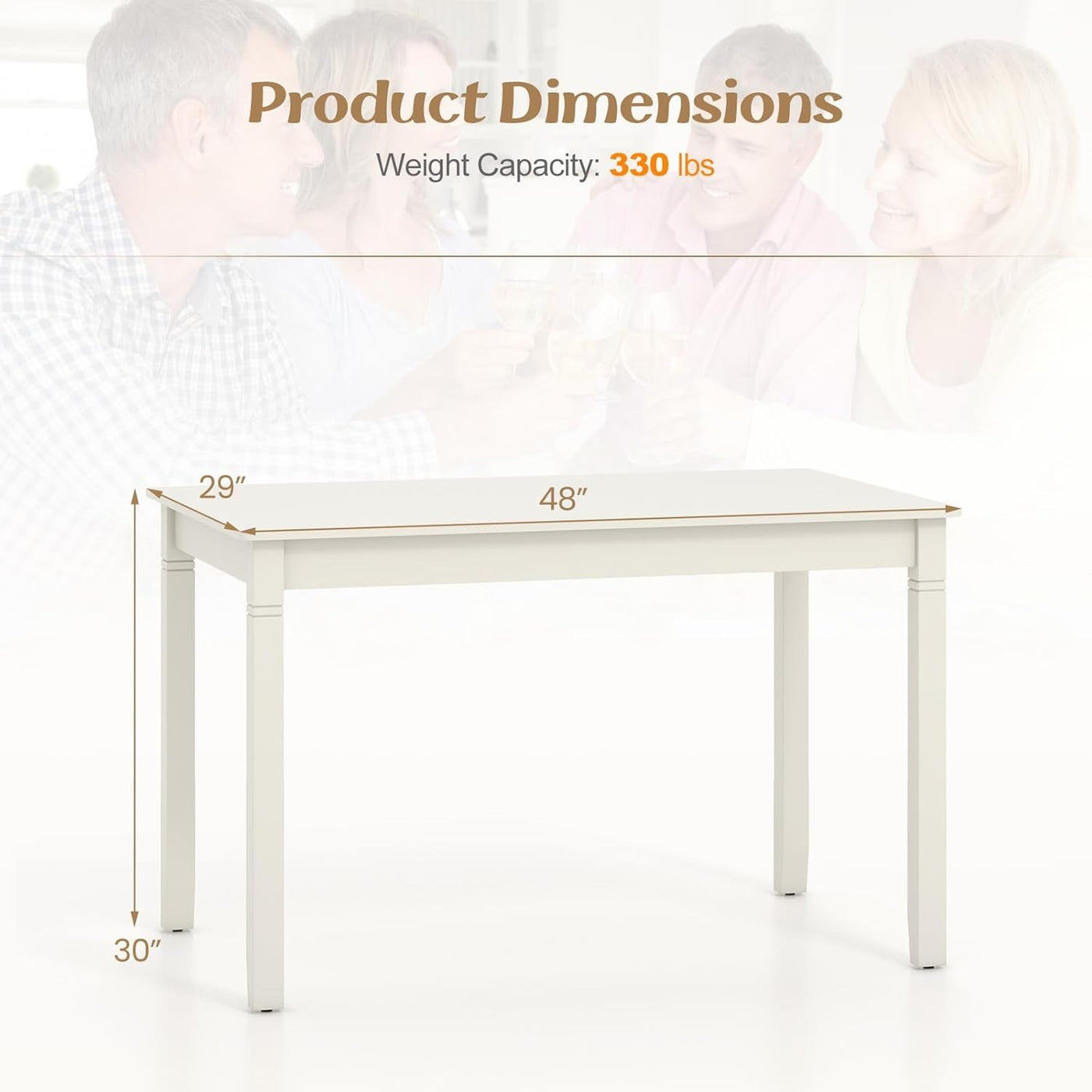 White Rectangular Dining Table 48x29 Inches Compact