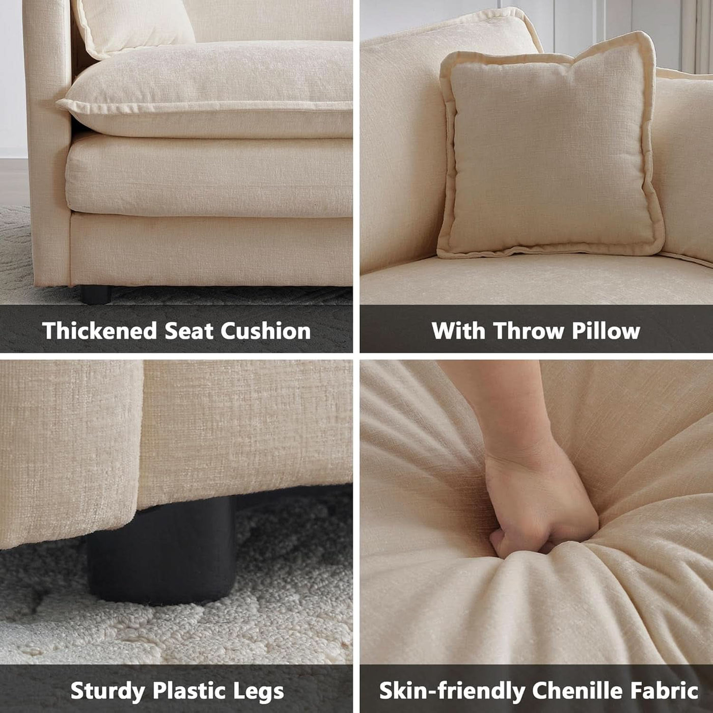 Chenille 76 Inch Loveseat Sofa Light Coffee Armrest Pillows