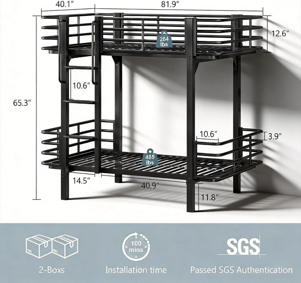 Twin Over Twin Heavy Duty All Metal Bunk Bed For Adults