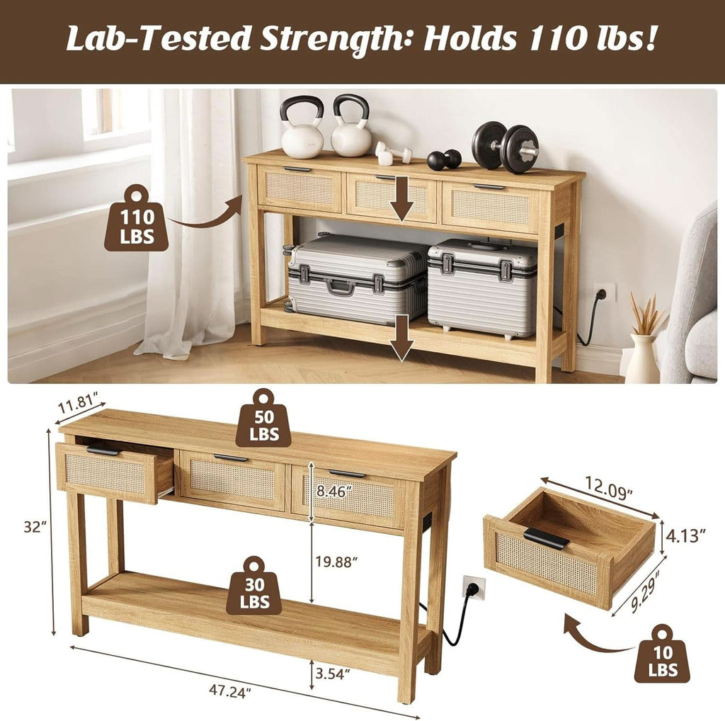 Entryway Console Table Integrated Multiport Charging 47 Inch