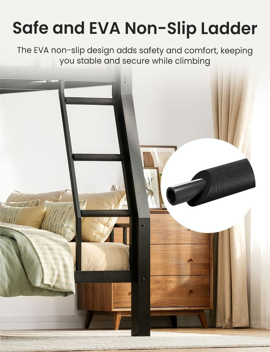 Full XL Over Queen Bunk Bed Black Heavy Duty Steel Frame