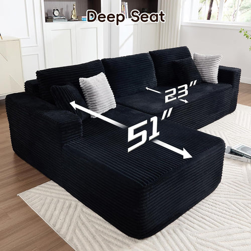 108 Inches Left Facing High End Sectional Sofa Black