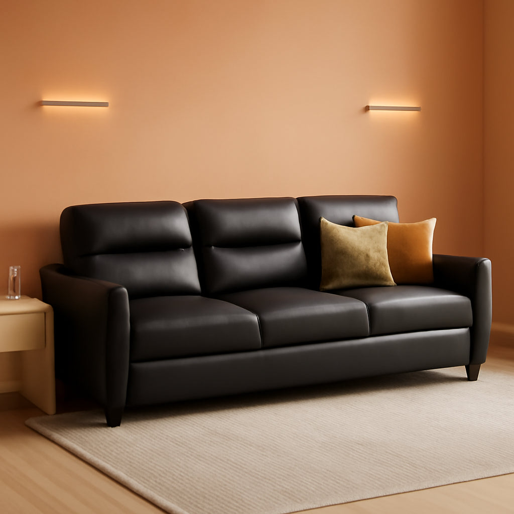 85Inch Black Faux Leather Executive Sofa USB Charging Ports