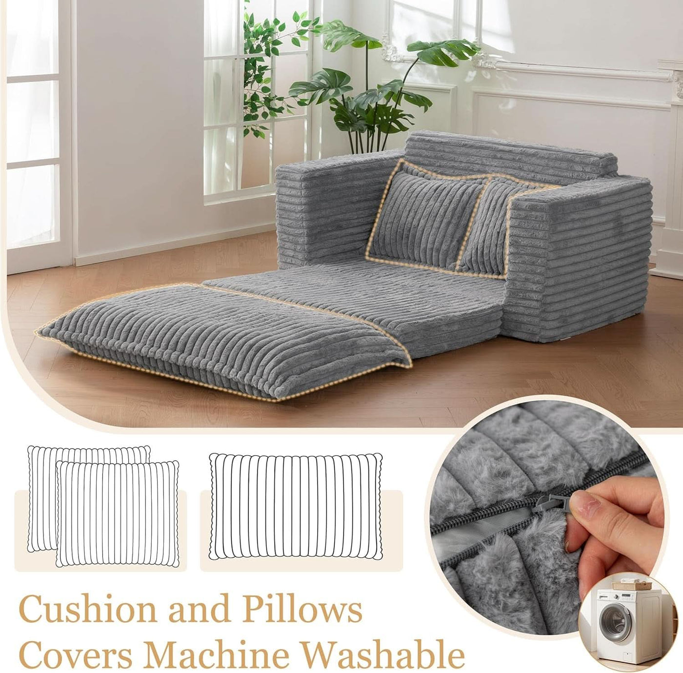 Dark Grey Interconvertible Sleeper Sofa Bed Cushions