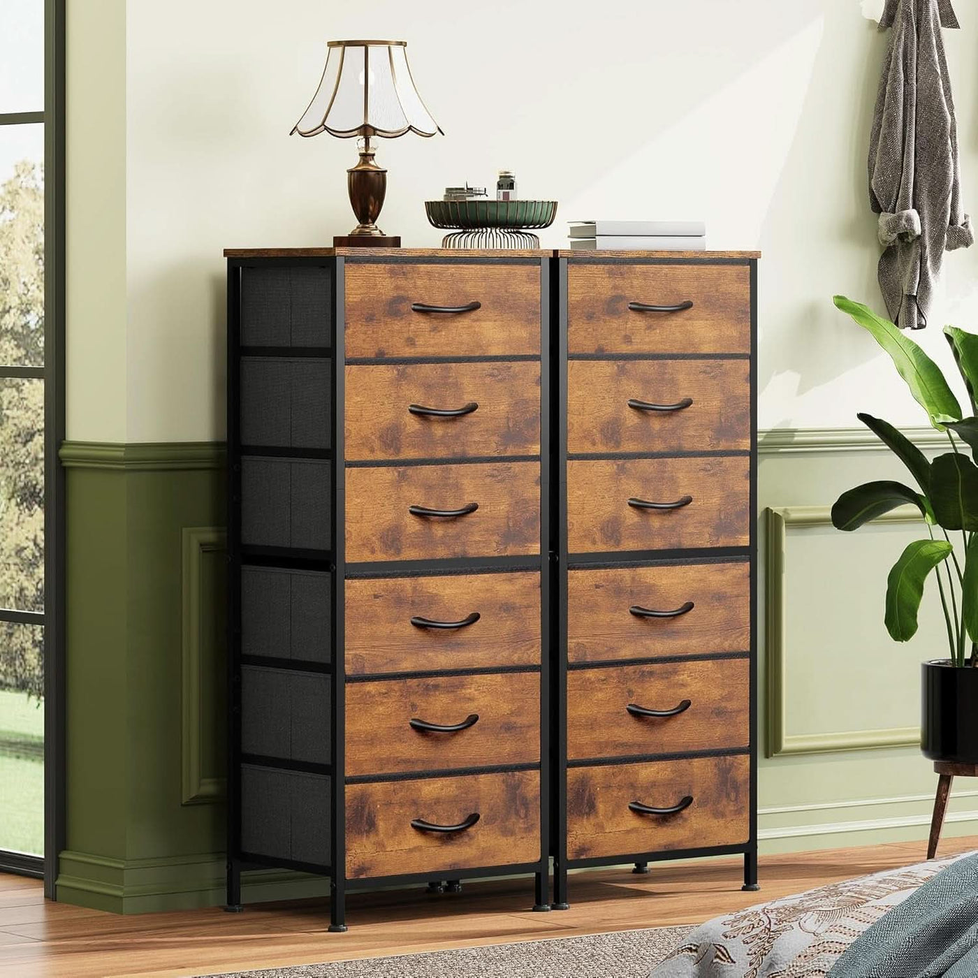 Tall Fabric Dresser With 6 Drawers And Wood Top Rustic Brown