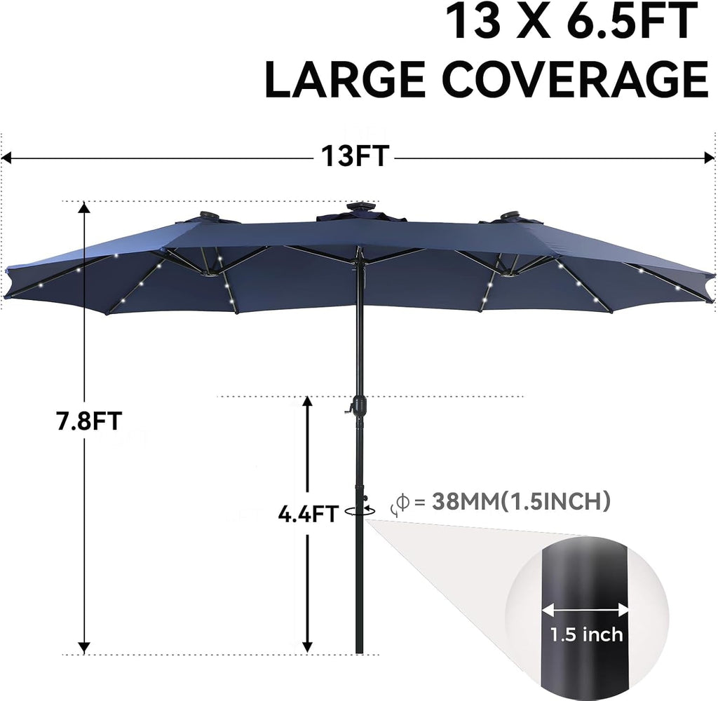 13X6.5ft Rectangular Patio Umbrella With Premium Led Lighting
