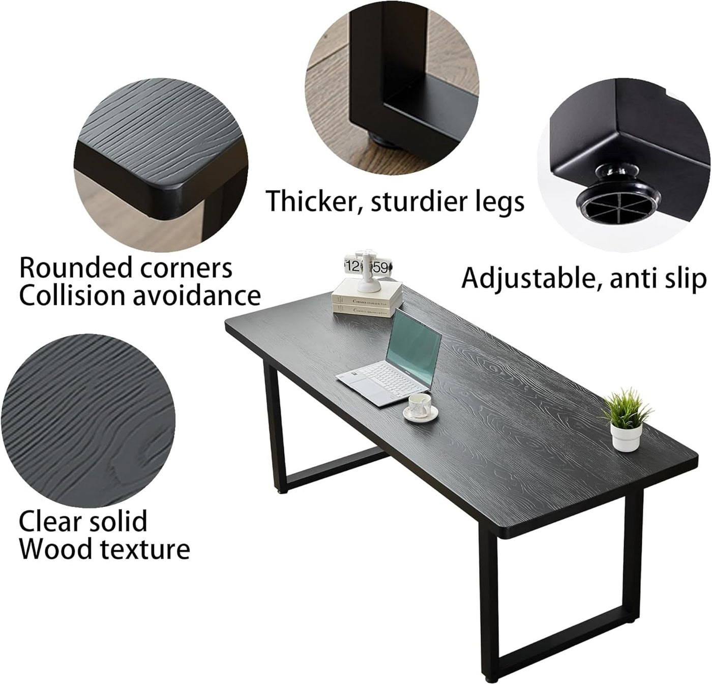 Forty  Seven Inch Black Solid Wood Desk Scratch Resistant Finish