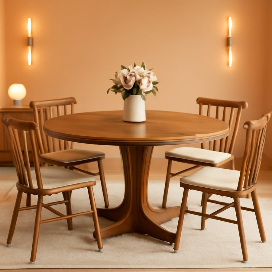 Round Dining Table 47 Inch Brown Matte Textured Finish