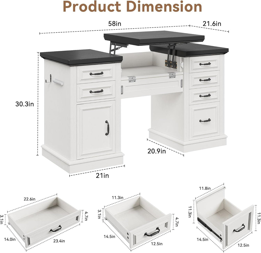 57 Inch Height Adjustable Executive Desk Storage Systems