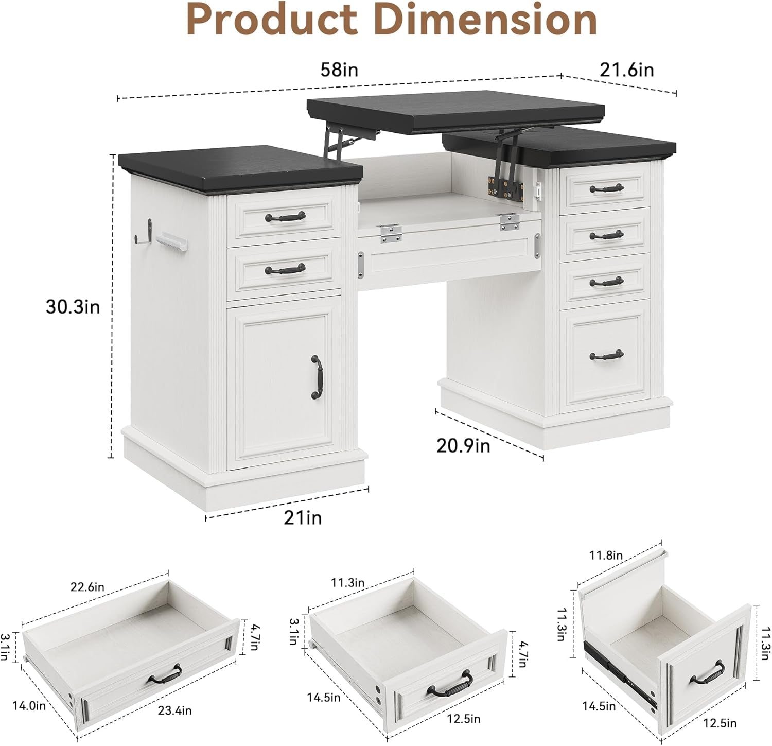 57 Inch Height Adjustable Executive Desk Storage Systems
