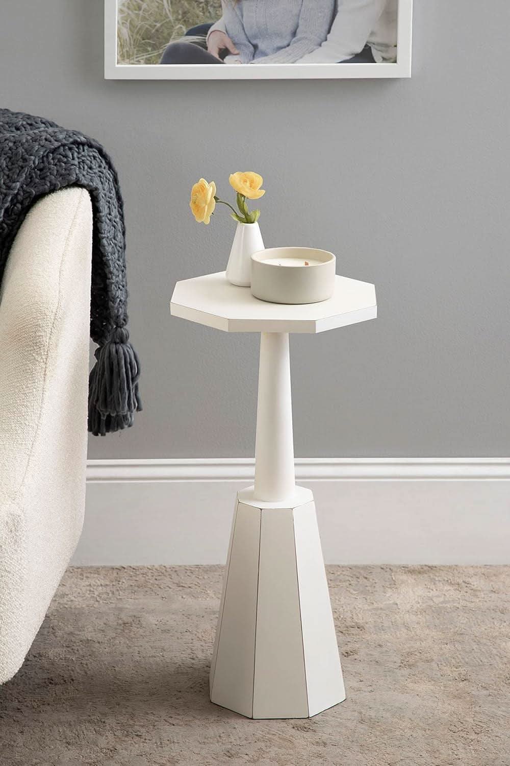 White Octagonal Coastal Accent Table 11x11x24 Inches