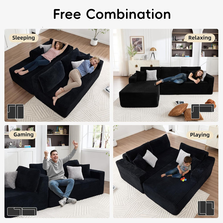108 Inches Left Facing High End Sectional Sofa Black