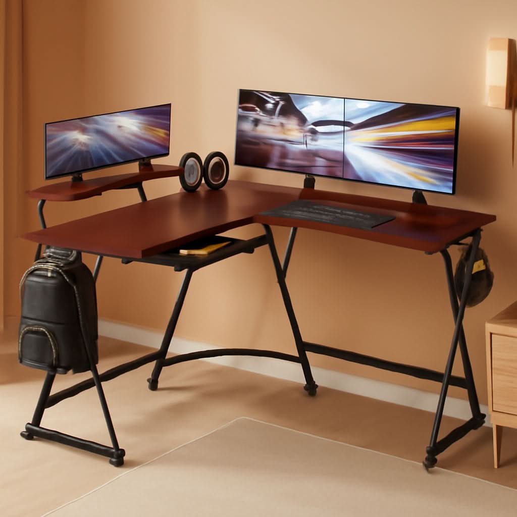 Vista L Shape Desk With Adjustable Monitor Stand Cherry-0