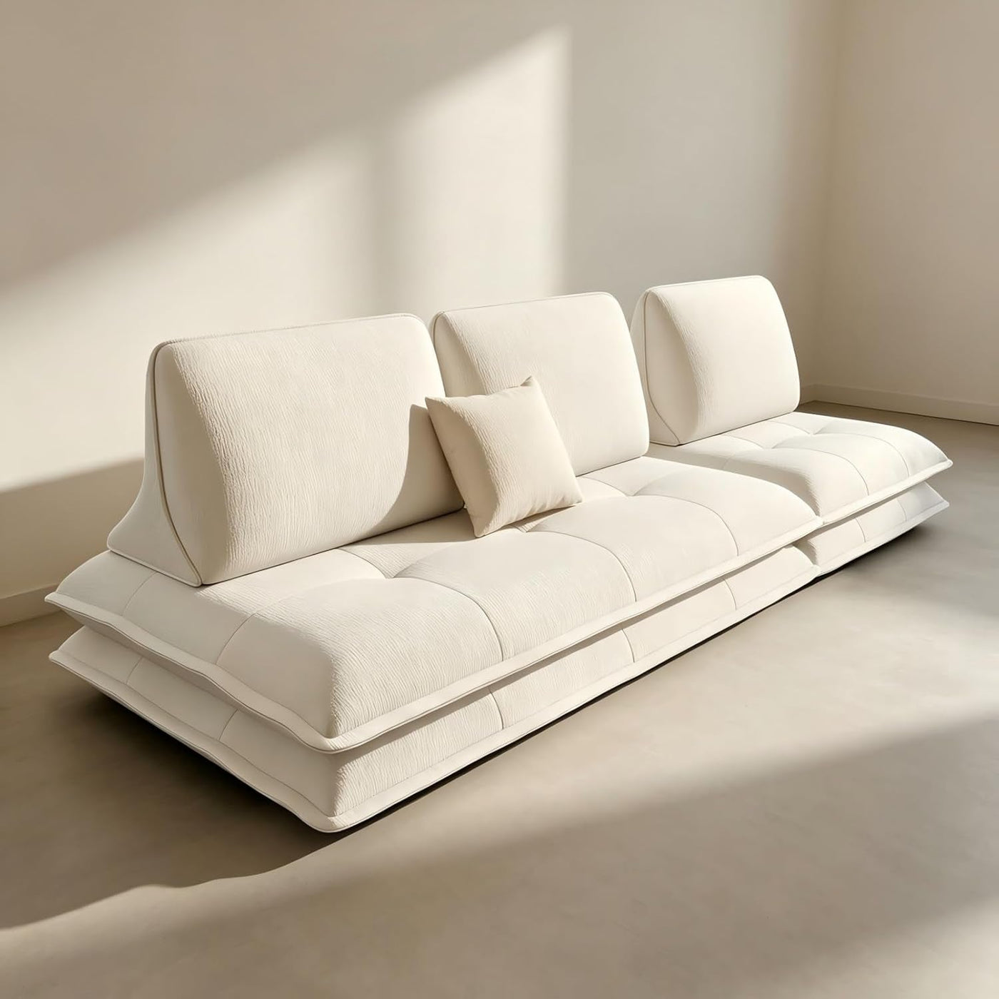 Beige Microfiber Sectional Sofa Daybed With Ottoman
