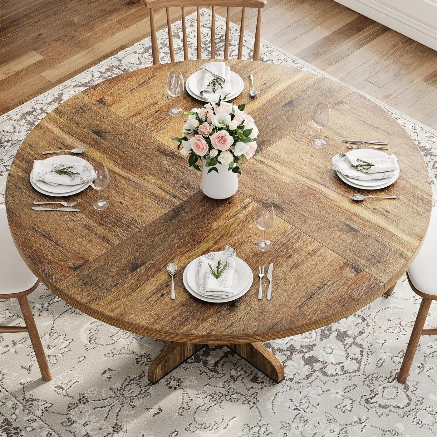 Round Dining Table 47 Inch Brown Matte Textured Finish