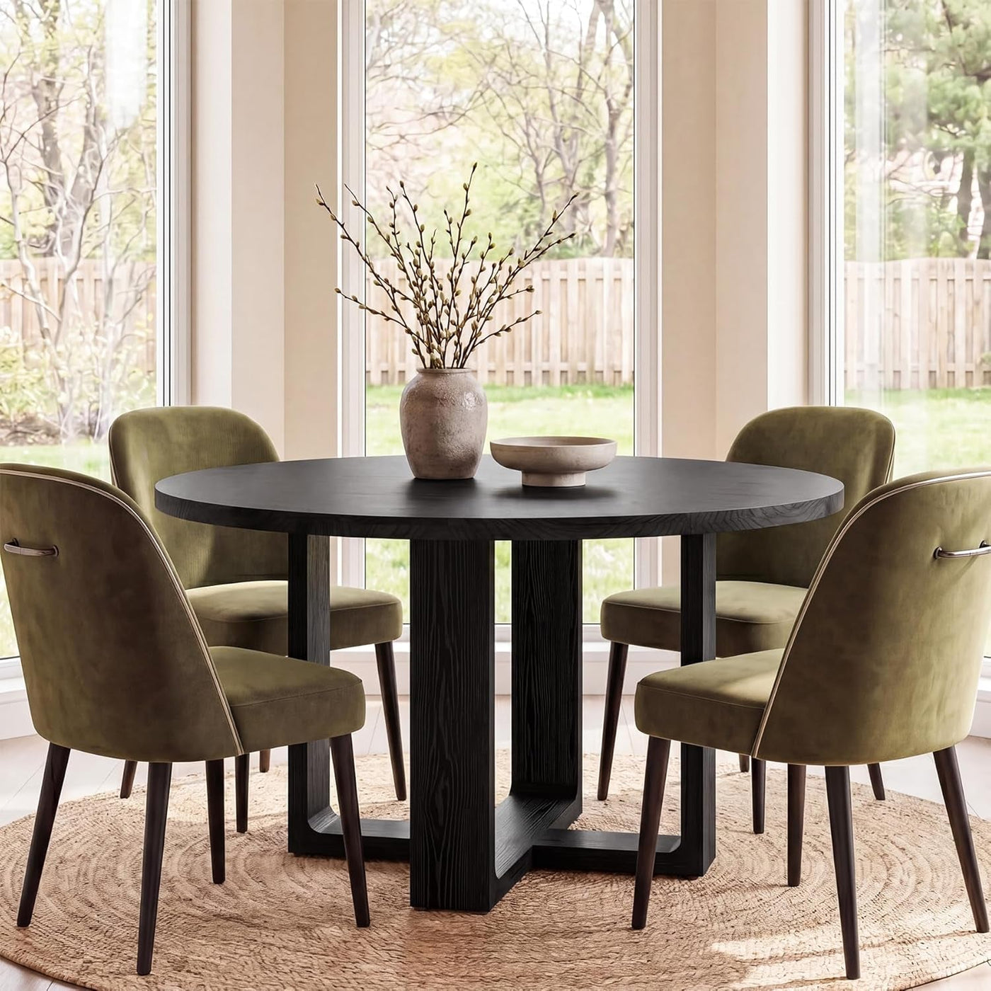 Round Dining Table 47.24 Black Luxurious Solid Wood