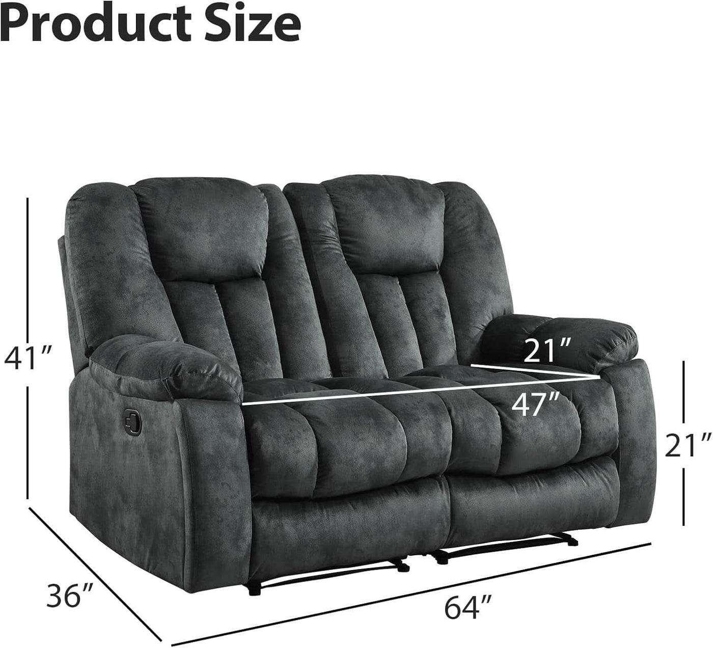 Grey Extra Wide Loveseat Recliner Sofa For Two Cup Holders