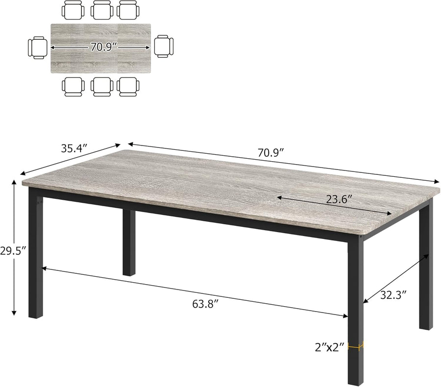 Grey Industrial Dining Table 78 Inch Mortise Tenon Joint