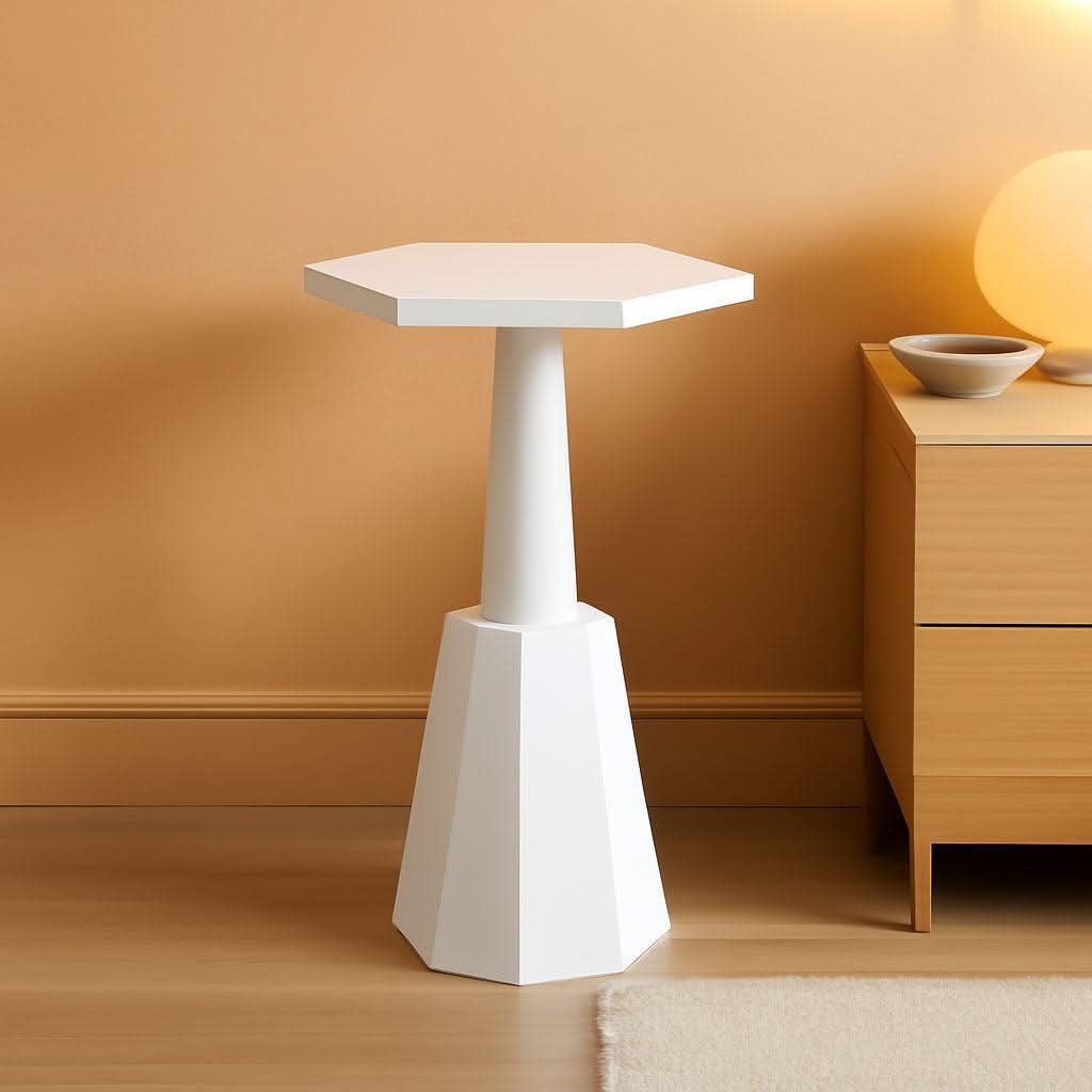 White Octagonal Coastal Accent Table 11x11x24 Inches
