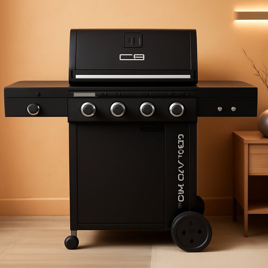 Black 4Burner Gas Grill Cabinet With Extra Storage Space