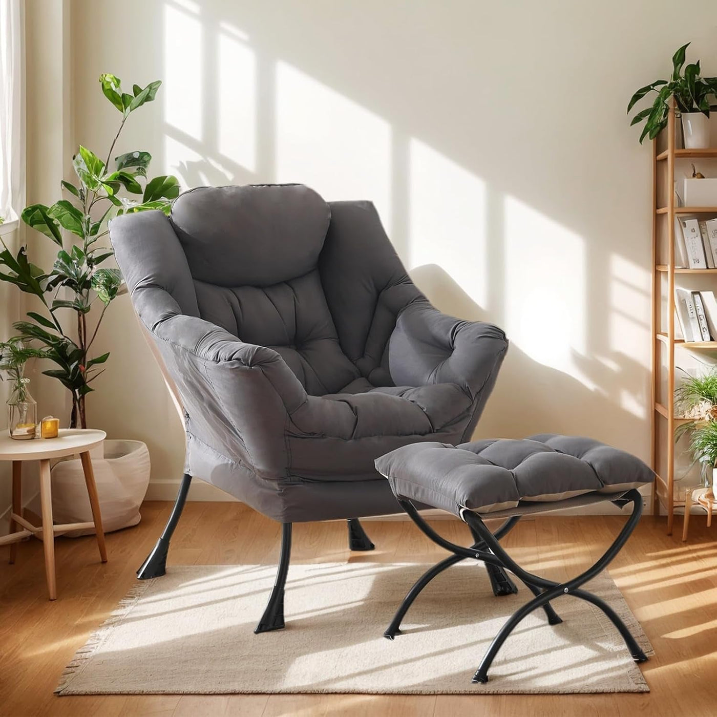Oversized Dark Grey Ergonomic Armchair With Ottoman