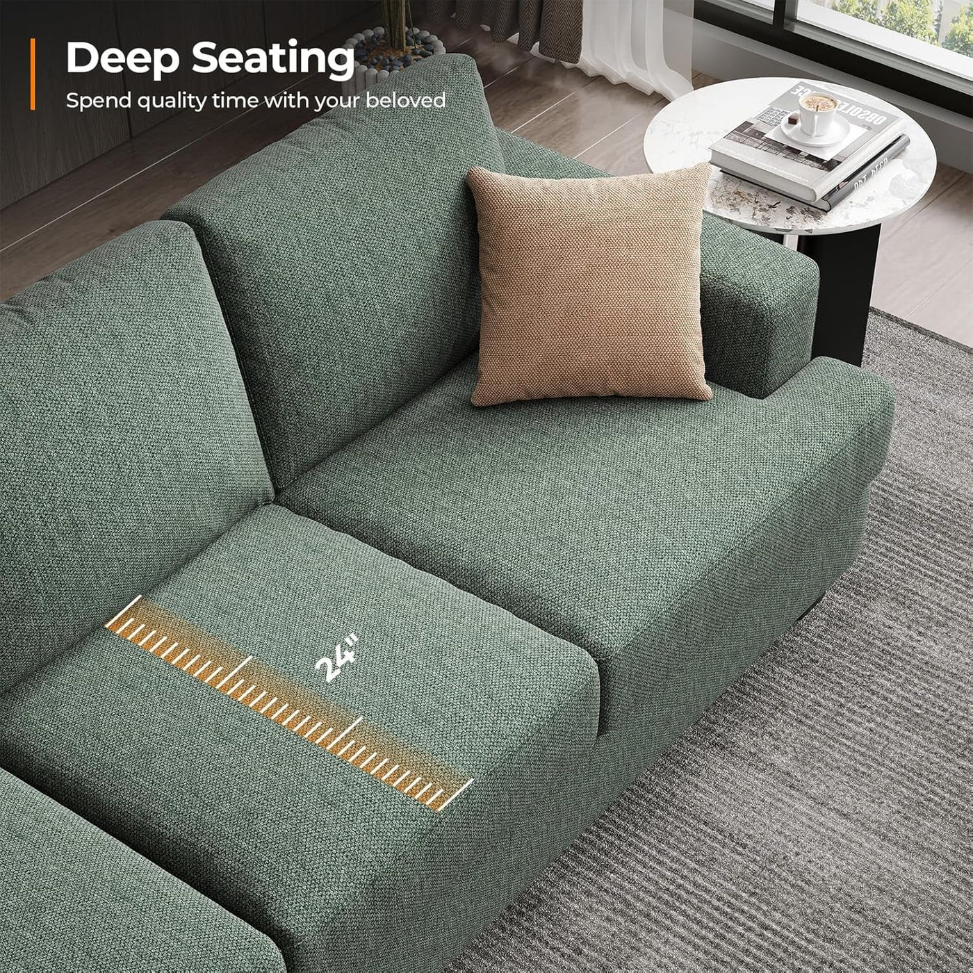 Oversized 89 Inch Sofa With Deep Cushions And Backrests