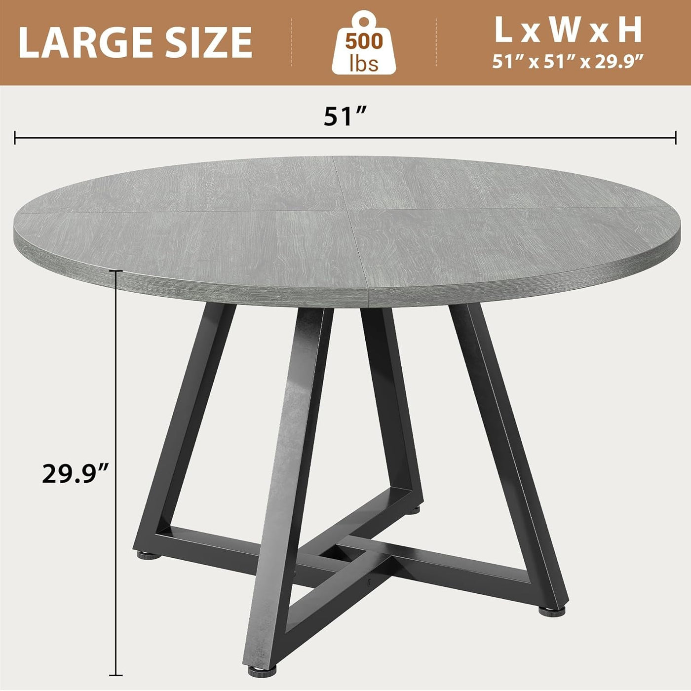 Premium Multifunctional 51 Inch Round Grey DiningTable