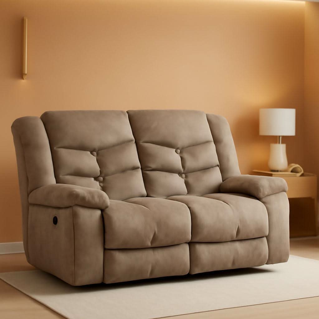 Manual Two Seat Loveseat Recliner Sofa Light Brown