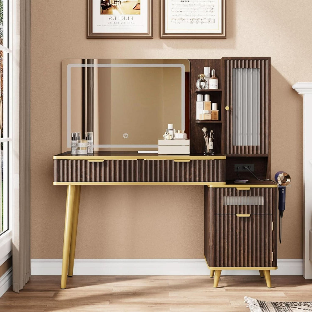 48 Inch Vanity Desk With Mirror Led Lights And Charging Station-2